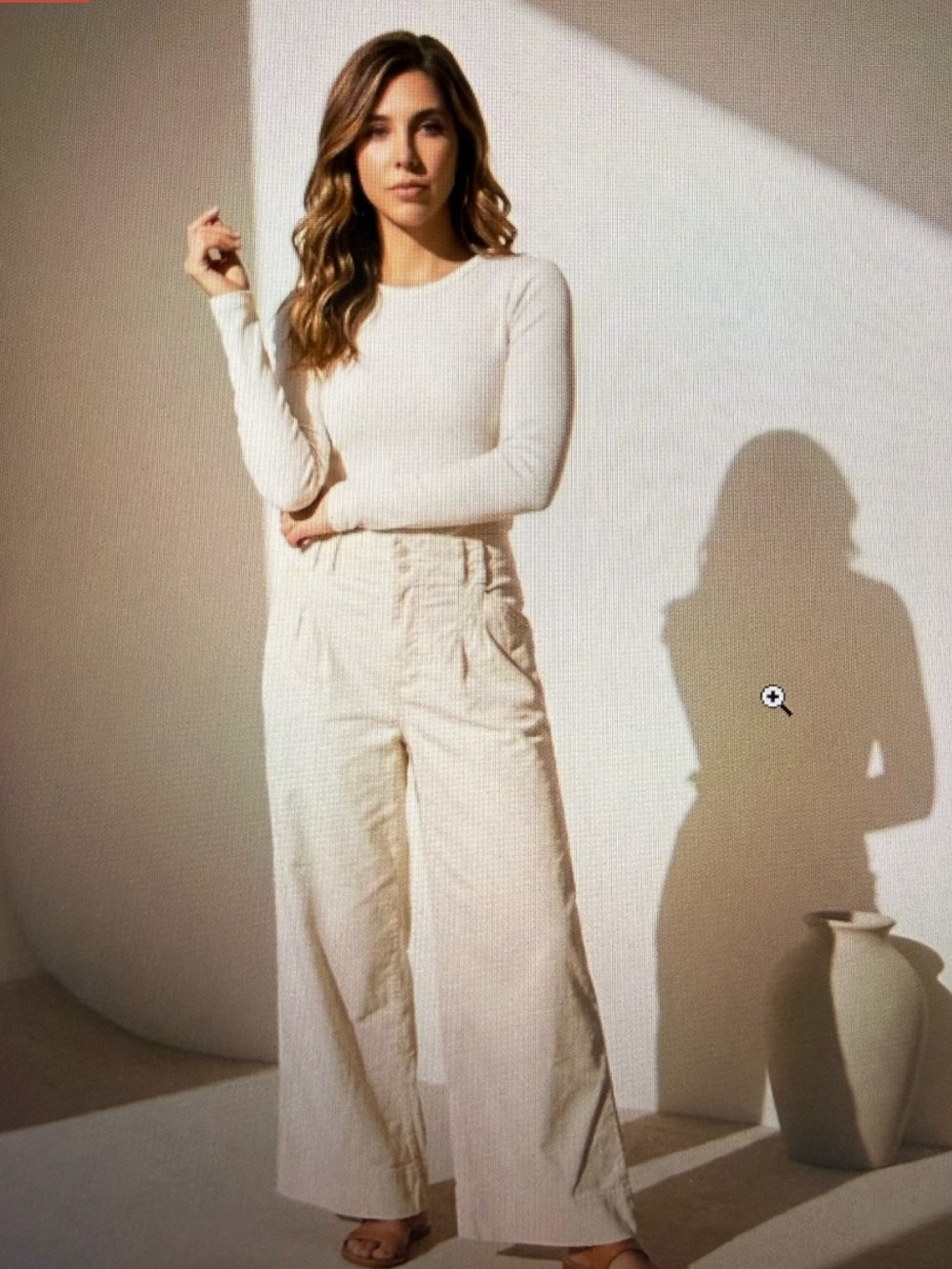 Anthropologie Cream Wide-Leg High-Rise Cropped Pants.